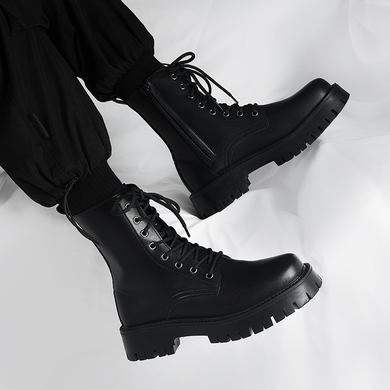 Ботинки Martin, мужские летние ботинки нового стиля в британском стиле, корейские ботинки с высоким берцем, мужские кожаные черные автомобильные ботинки с оснасткой