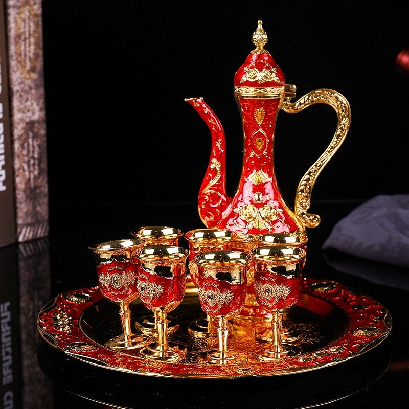 Eurostyle Russian New Pint Metal Wine Pot Wine Glass Creative Alloy Wine Suit Fine Gift Home Furnishing-Taobao