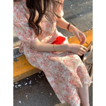 Zhang shamed flower shadow sea night and Midsummer temperament Korean floral long dress