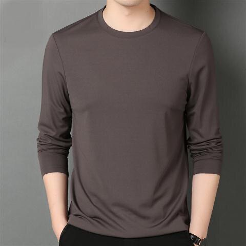 Skin-Friendly Thin Long-Sleeve T-Shirt for Men, Round Neck, Solid White Base Shirt, Inner Layer, Autumn Slim-Fit Top