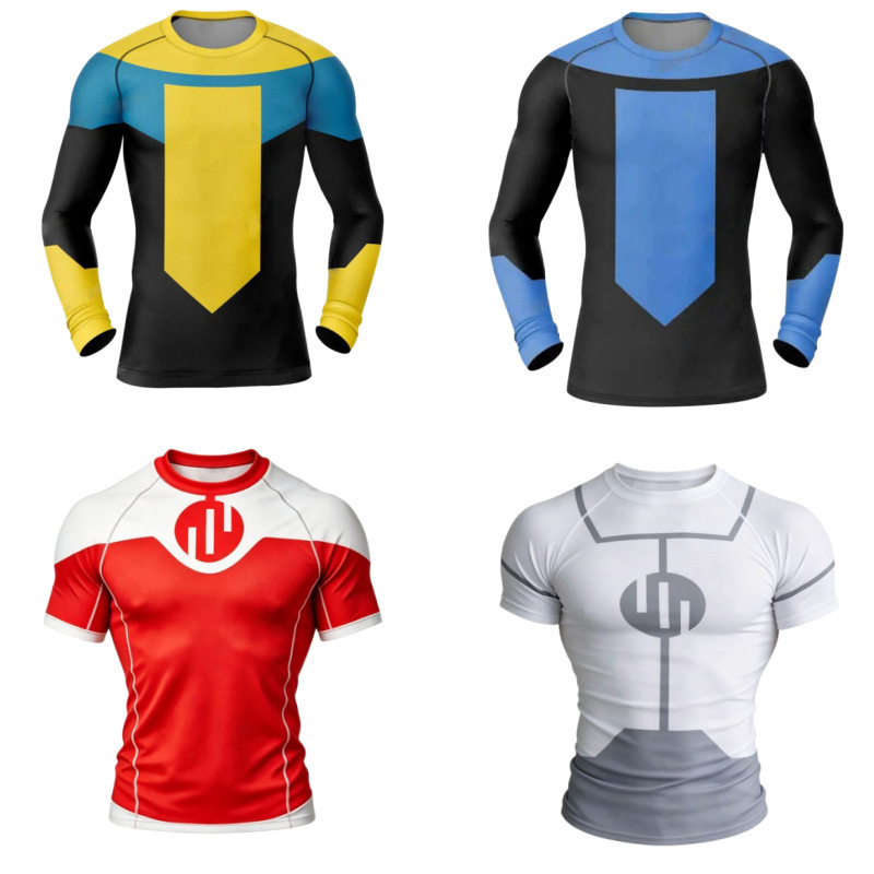 Summer New Amazon T-Shirt Cos Invincible Hero Anime Peripheral Digital Print Men's Casual Round Neck Long Sleeve
