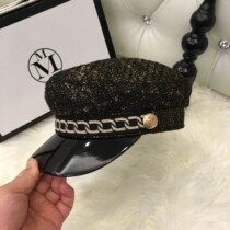 South Korea new hat autumn and winter small fragrant wind octagonal hat bright silk cap children Korean version of Joker tide flat hat