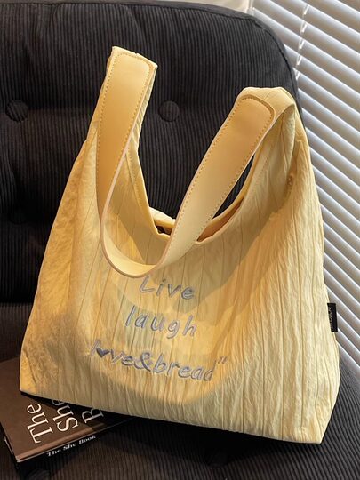 Japanese embroidered pleated canvas bag for women summer large-capacity class commuter bag versatile shoulder underarm tote bag