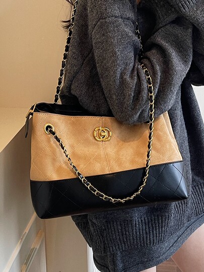 Korean rhombus chain bag women's high-end large-capacity shoulder crossbody bag commuter portable tote bucket bag