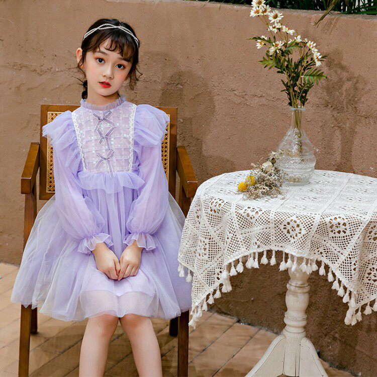 Girls purple dress super fairy spring and autumn models 2021 new children's spring gauze skirt princess skirt long sleeves