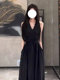French-Style High-End Elegant V-Neck Black Dress for Women, New Summer Style, Gentle and Beautiful Waist-Cinching Long Dress