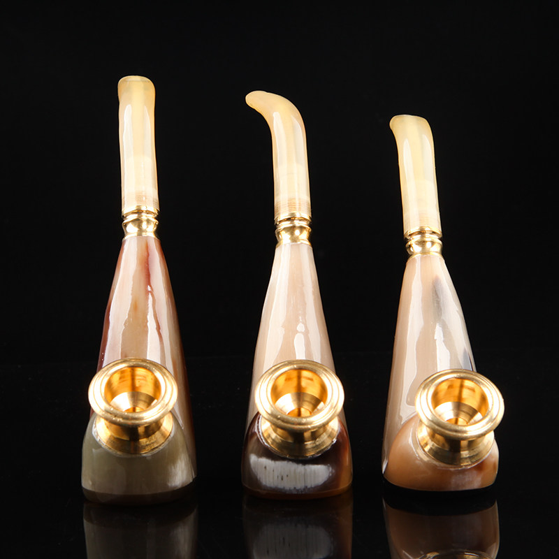 Natural ox horn pipe yak horn filter cigarette holder cigarette shredded tobacco dual-purpose pipe pure copper smoke pot healthy smoking set