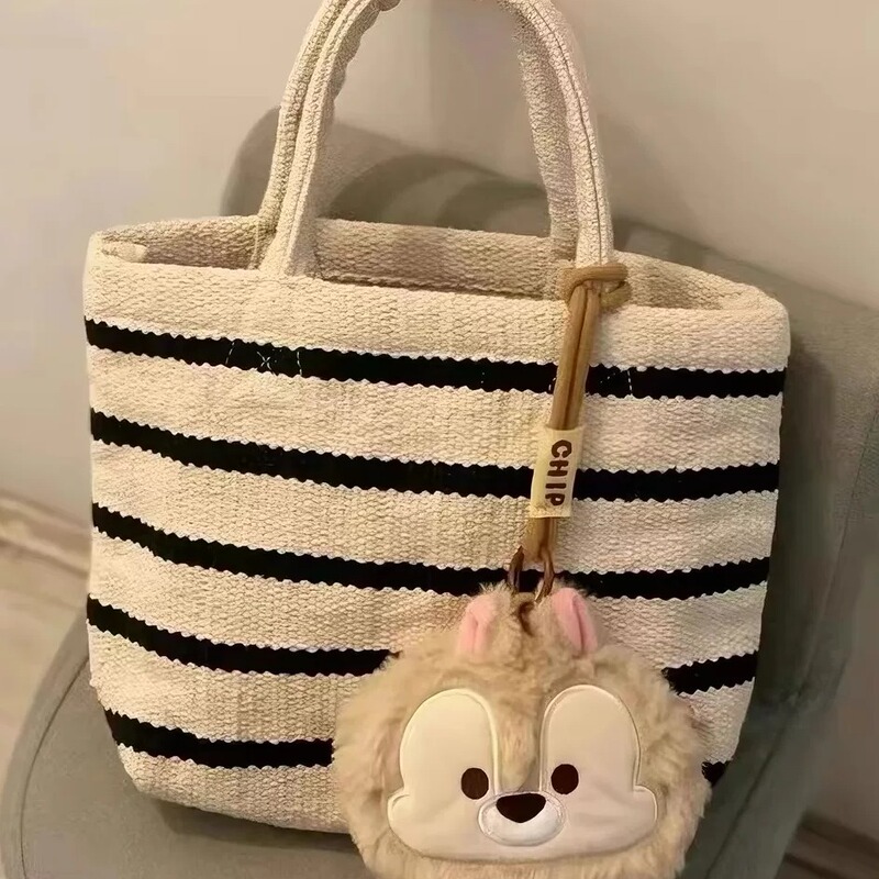 Indian Hand-Woven Small Tote Bag Lunch Bag 2023 New Cotton Striped Bag Cartoon Pendant Bag
