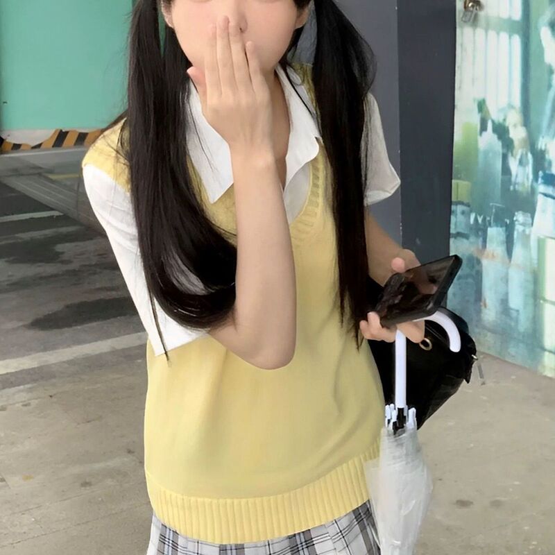 Qingyu Japanese Style Vest Jk Knitwear Vest Uniform Knitwear Twist V Neck Knitwear Spring & Fall Student Pullover Top