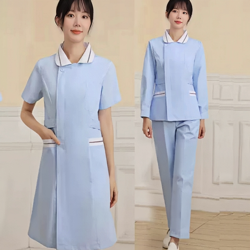 High-End Nurse Two-Piece Suit New Product Launch Slim Fit Pure Cotton Blue Short-Sleeve Beauty Salon Dental Clinic Pharmacy Postpartum Care Work
