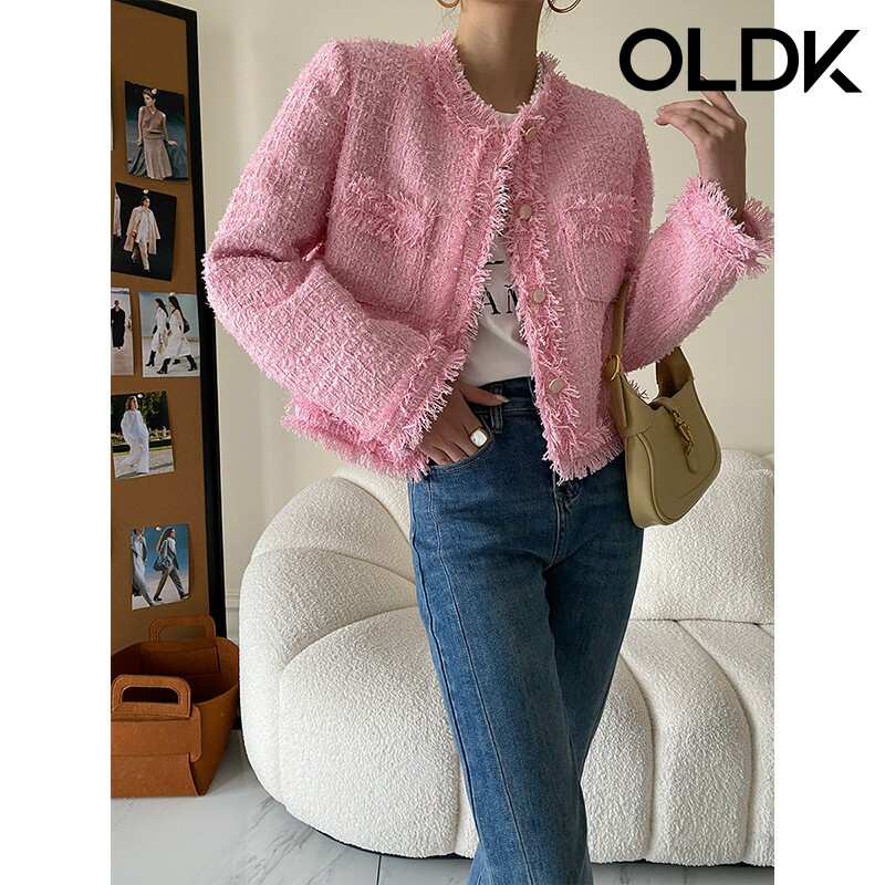OLDK old money wind trendy powder fluivos Suhair side positive shoulder jacket small balsamic wind short style 2023 early spring gentle hanging lady-Taobao
