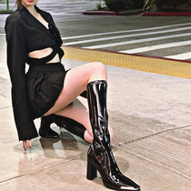 Europe and America 2021 new Ken bean slim high - heel boots high - heel coarse - heel coarse knight boots