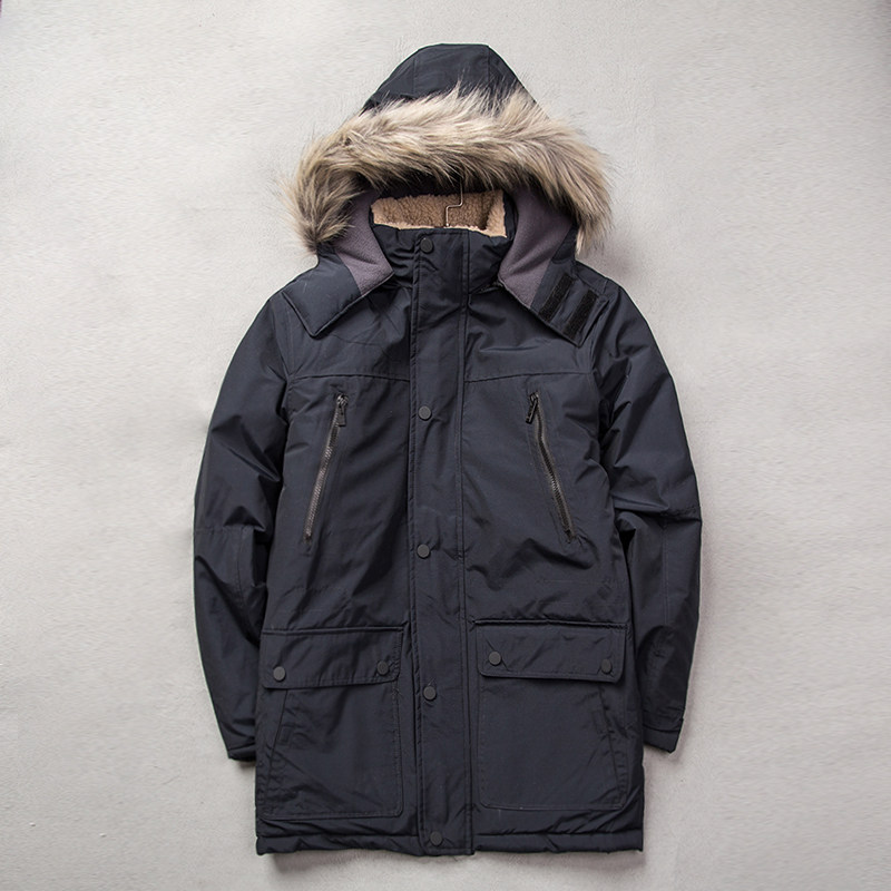 Korean version of outdoor sports Korean version of thickened cotton clothing men's medium and long version with hair collar large size men's cotton coat Winter quilted jacket men