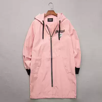 Spring new windbreaker women's Korean casual hooded mid-length jacket loose and thin women's wild tooling top