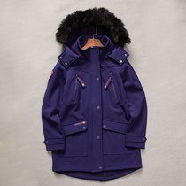 Outdoor sports autumn and winter womens large size soft shell coat long plus velvet thickened warm casual assault jacket fur collar windbreaker