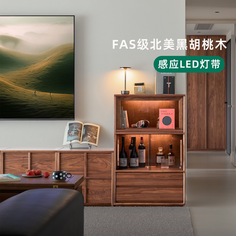 North American Black Walnut Solid Wood Tv Side Cabinet, Living Room Display Sofa Corner Cabinet, Glass Storage Five-Drawer Cabinet North American Black Walnut Solid Wood Tv Side Cabinet, Living Room Display Sofa Corner Cabinet, Glass Storage Five-Drawer Cabinet