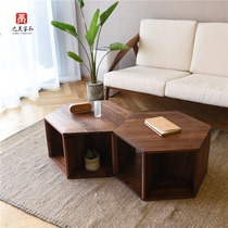 Minimalist day style full solid wood oak black walnuts tea table hexagonal side several living room Nordic wood wax oil customizable