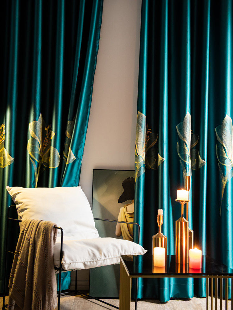 Blackout curtains green thick embroidery embroidery light luxury luxury high-end bedroom open living room high-end atmospheric finished product