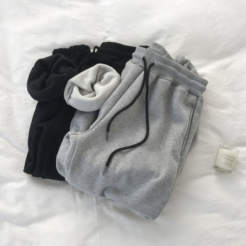 Warm no lint 2020 winter solid color lambskin thickened Harun sports casual pants Wei pants drawstring pants women's pants