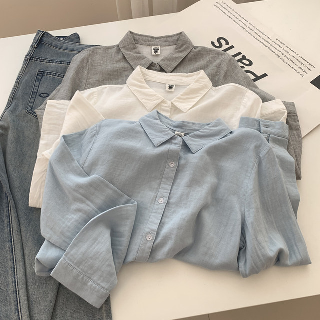 Loose Japanese retro single-breasted long-sleeved cotton shirt Loose Japanese retro single-breasted long-sleeved cotton shirt