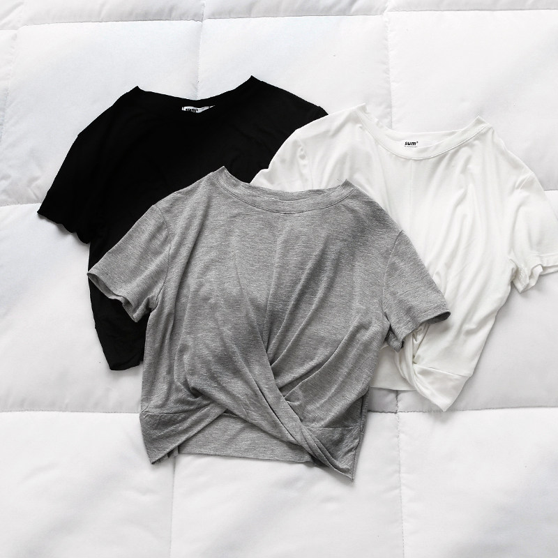 Korean version Modale Pure Color Short Round Collar Short Sleeve T-shirt Woman Summer 2021 New Jane about 100 Lap Top Student