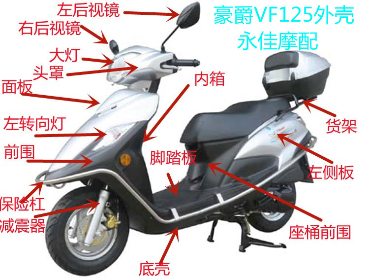 Applicable haute baron VF125HJ125T-25 housing panel front surrounding head hood living-room light reflective mirror country four electric bike accessories
