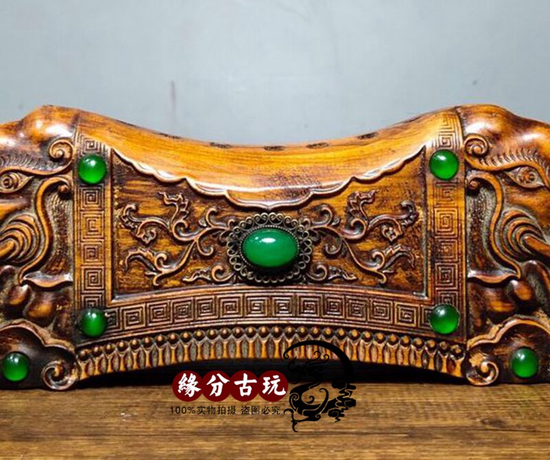 Ancient play inlaid jewel yellow flower pear wood pillow cervical spine pillow solid wood hard pillow neck cervical spine wood pillow upscale gift box-Taobao