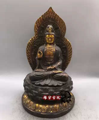 Pure copper large brass Guanyin Bodhisattva Guanyin Buddha statue decoration Guanyin statue craft gift decoration home to keep safe