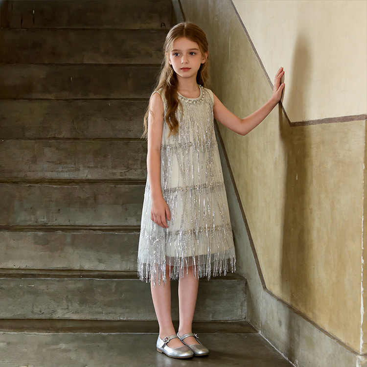 Sequin Girls' Dress Summer 2026 New Children's Tassel Dress Stylish Baby Vest Birthday Princess Dress