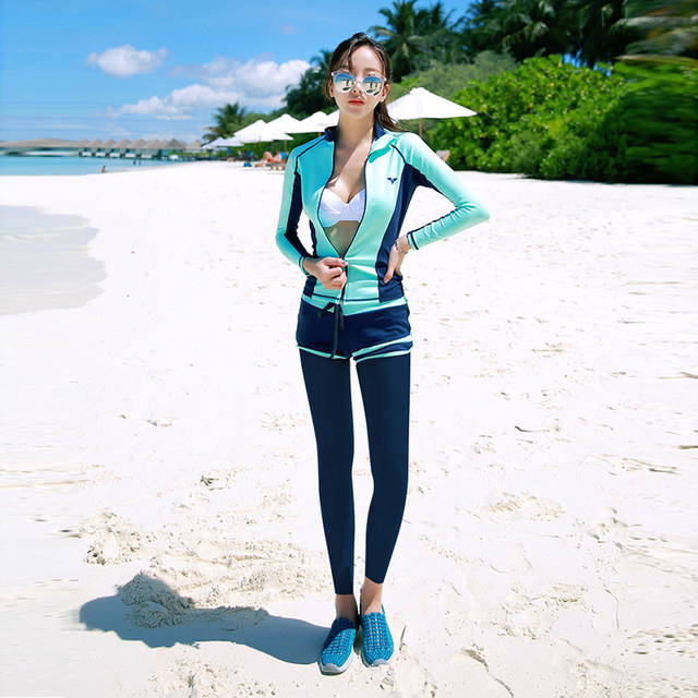 Korea's new diving suit split long sleeve trousers swimsuit sun protection surf snorkeling couple zipper jellyfish suit
