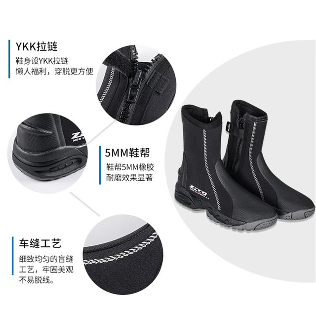 5MM high-top diving shoes, diving boots, outdoor beach tracing shoes, non-slip wading water sports, warm surfing and snorkeling