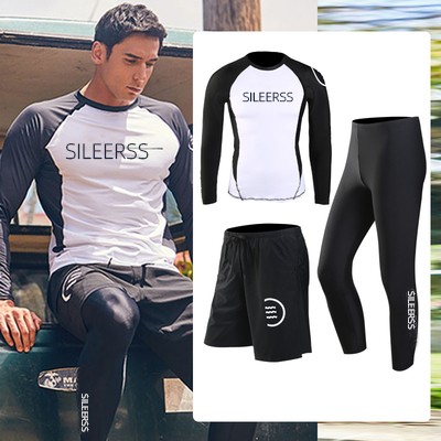 Korean men's wetsuit two-piece three-piece set Long-sleeved jellyfish suit Snorkeling suit Surf suit suit sunscreen bathing suit