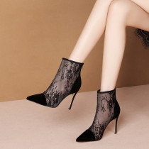 Summer and autumn thin style boots childrens high-heeled boots fashion cutout mesh boots thin heel pointed toe versatile skinny temperament womens boots