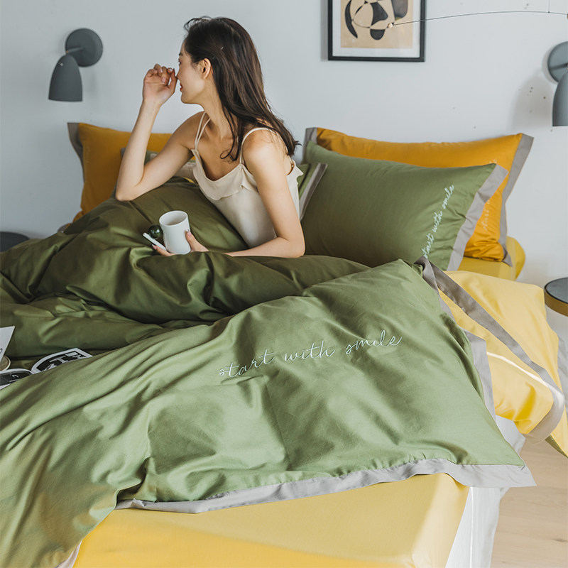 Nordic Wind Pure Cotton Four Pieces High-end Hotels All Cotton Quilts Covered Bed Linen Embroidered Double Parquet 1 8 m beds 4 pieces