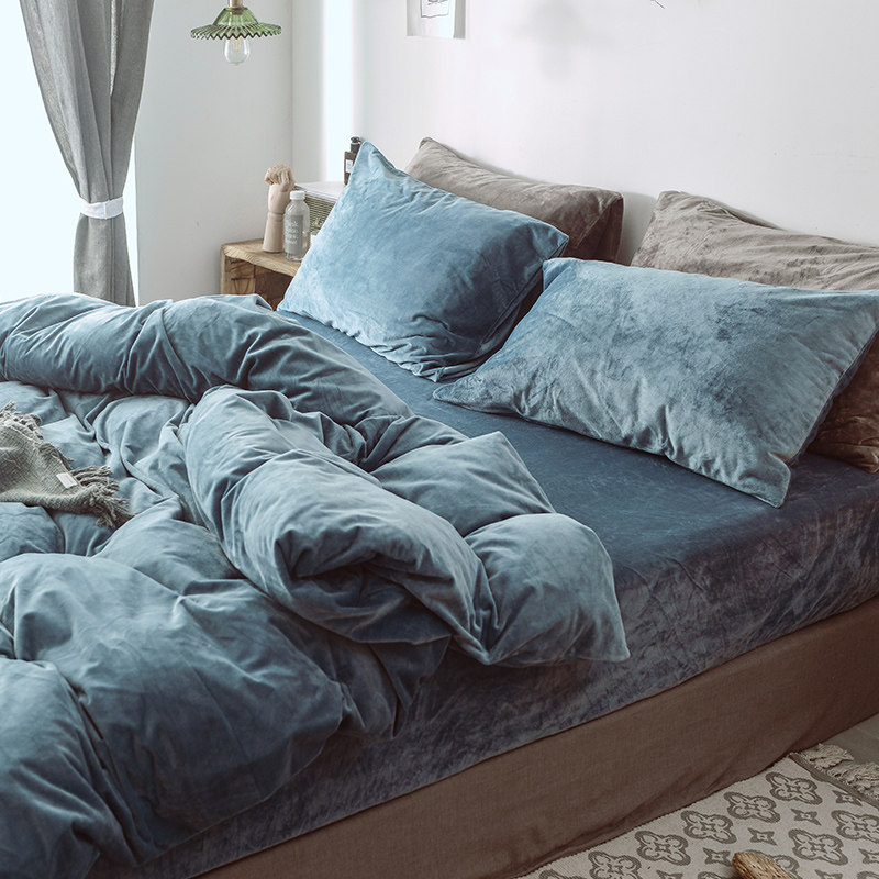 Sky Goose Down Brief Pure Color Quilt Cover Autumn Winter Thickened Warm Single Student Dormitory Double Crystal Suede Quilt Cover