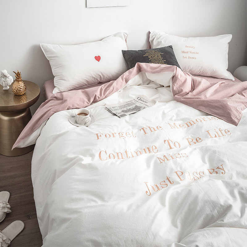 Nordic cotton wash four pieces of pure cotton in embroidery is set in a bed with a bed with a set bed