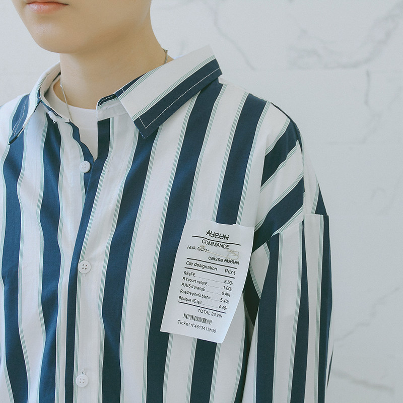 蒙奇商店 / 9月秋冬新品 赠别针贴布 颜色灰常好看的竖条纹衬衫