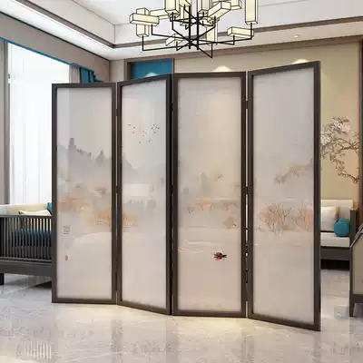 New Chinese screen partition modern simple entrance porch folding mobile bedroom hotel shelter solid wood landscape painting