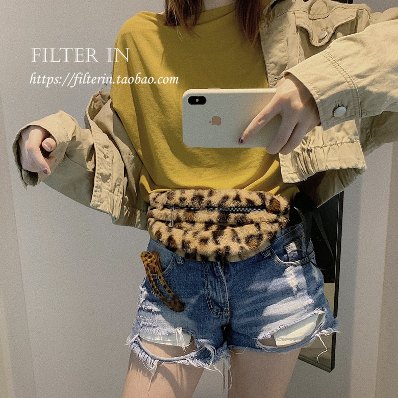 With filter, private customization, retro popular BAO WEN fluffy 2way waist bag chest bag