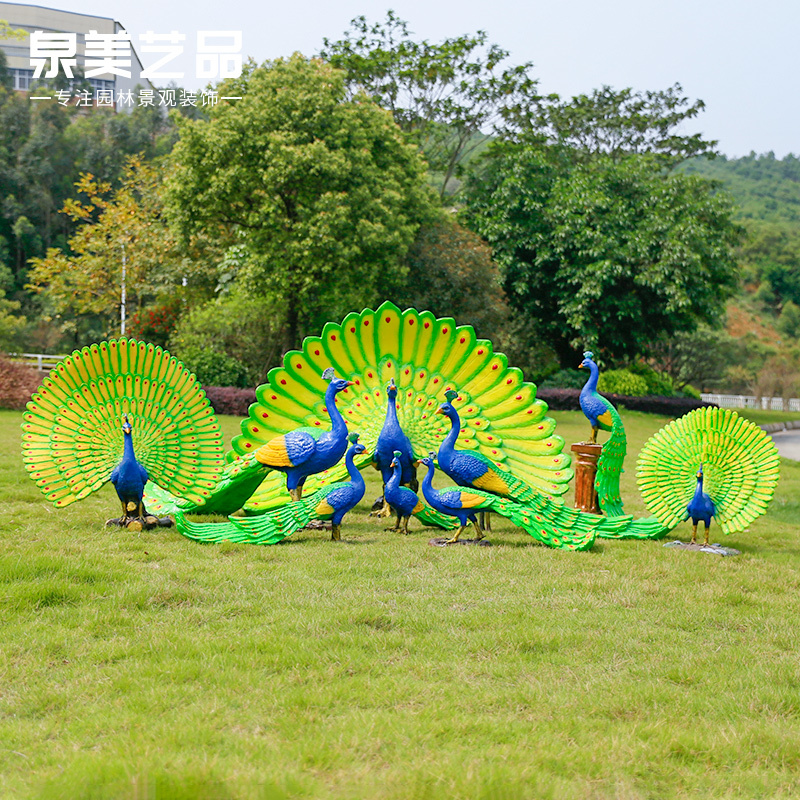 Luminous Simulated Peacock Sculpture Resin Bird Animal Model Ornament Garden Villa Yard Landscape Decoration