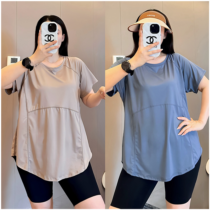 Fat Fengfeng's New Yoga Clothes 100kg Cover the Buttocks and Look Slimming, Running Tops, Sports Quick-Drying Casual Cover-Ups, Fitness Clothes