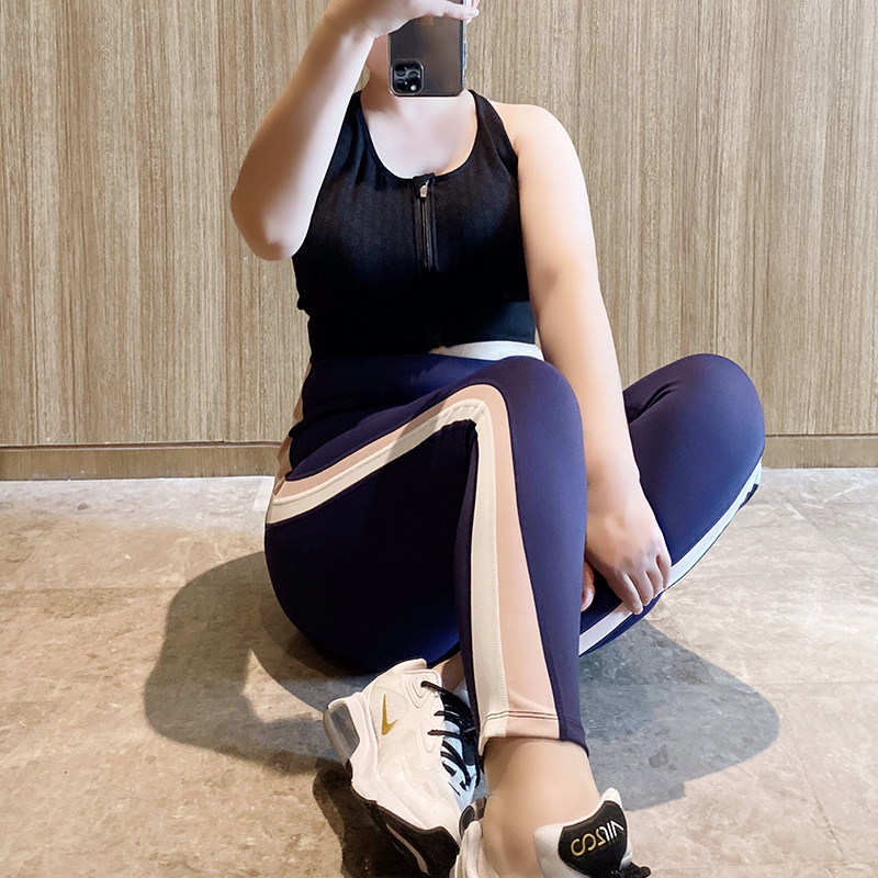 Large-yard elastic fitness pants fat MM tight high waist hips yoga pants autumn 200 pounds running pants