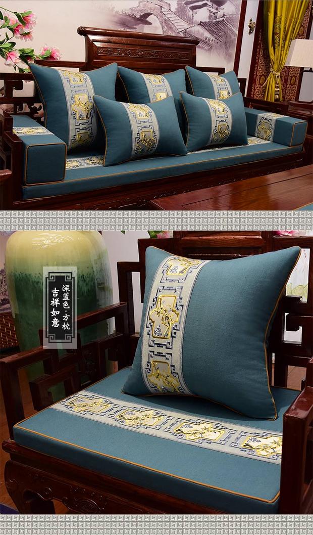 Trung Quốc vải lanh thêu đệm gối gỗ gụ sofa đệm cổ điển rắn gỗ đồ nội thất vòng đệm nệm Luohan nệm ngồi bệt