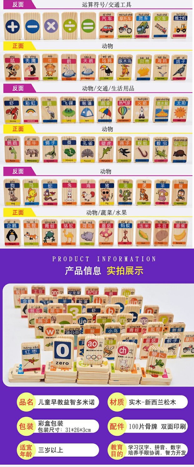 [Đặc biệt hàng ngày] 100 khối xây dựng kiến ​​thức cho trẻ em hai mặt domino