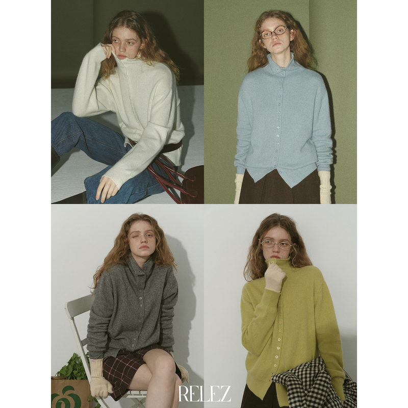 Relez Sheep Wool Half Turtleneck Knitted Cardigan for Women Autumn and Winter New Style High-End Elegant Simple Casual Sweater
