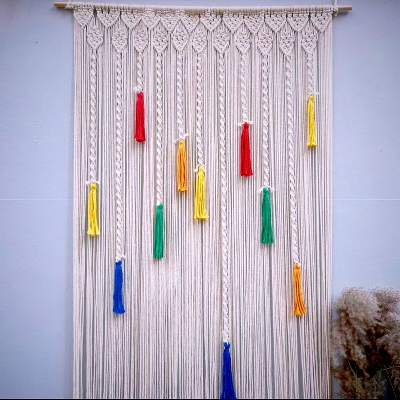 New Handmade Woven Door Curtain and Window Curtain, Nordic Bohemian Style, Colorful Tassels, No-Drill Installation for Homestay Entrance New Handmade Woven Door Curtain and Window Curtain, Nordic Bohemian Style, Colorful Tassels, No-Drill Installation for Homestay Entrance