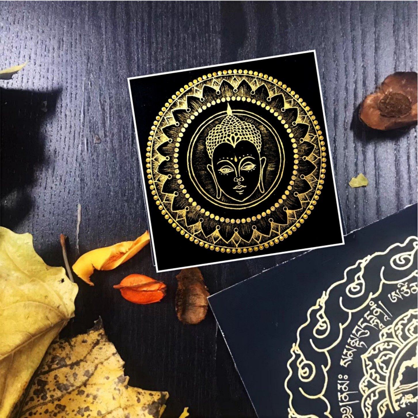 Statue of Buddha Mandolo sketching gold painted quietly decompressed hand-painted and colored diy decorative painting (painted world)