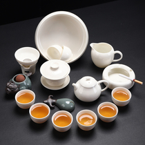 DeHua white porcelain kung fu tea set jade porcelain whole set of home Tea Bowl company activity LOGO gift customization