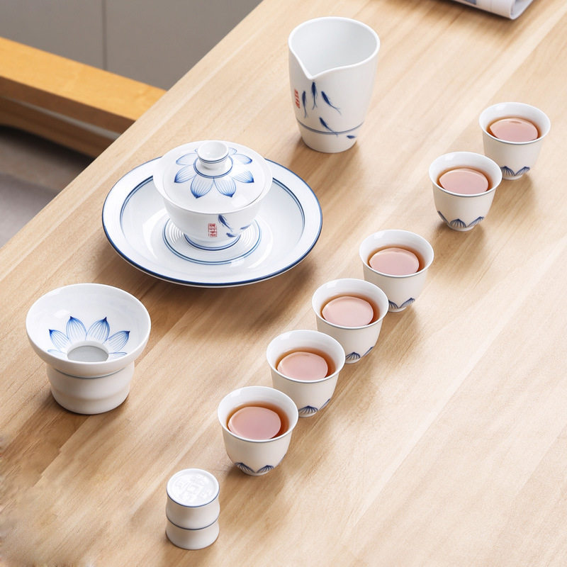 Dehua High White Porcelain Hand-painted Kung Fu Tea Set LOGO Gift Customized Company Event Store Opening Souvenir