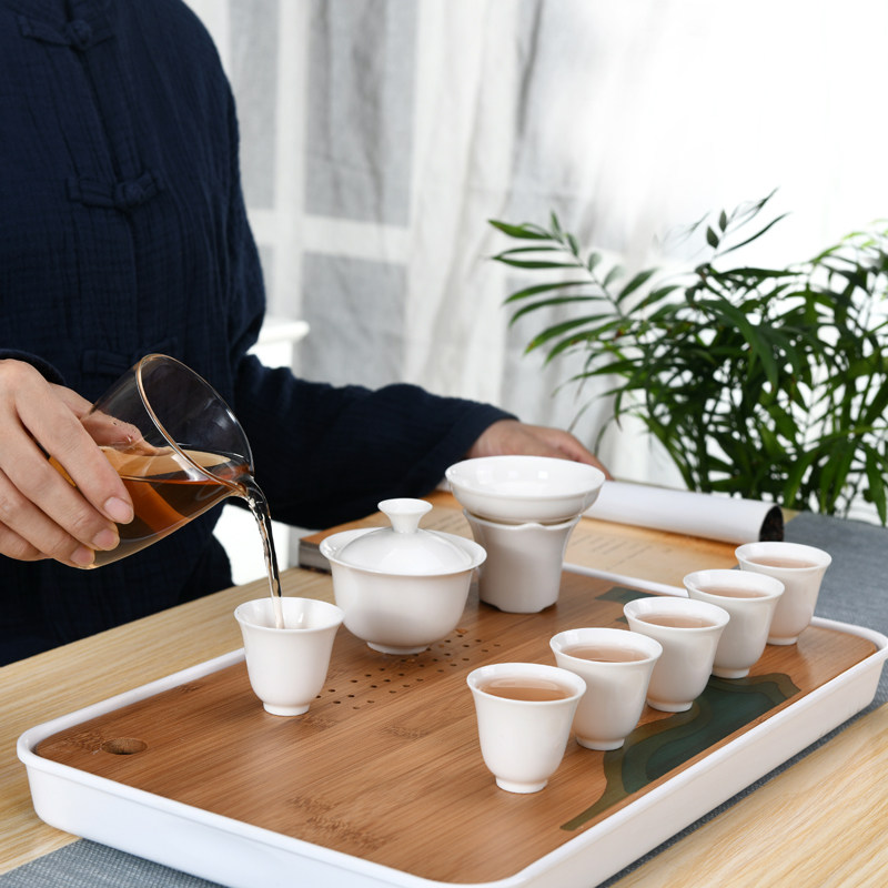 High white porcelain tea set set three-year-old Gaiwan LOGO gift custom tea cup printing word shop company opening gift